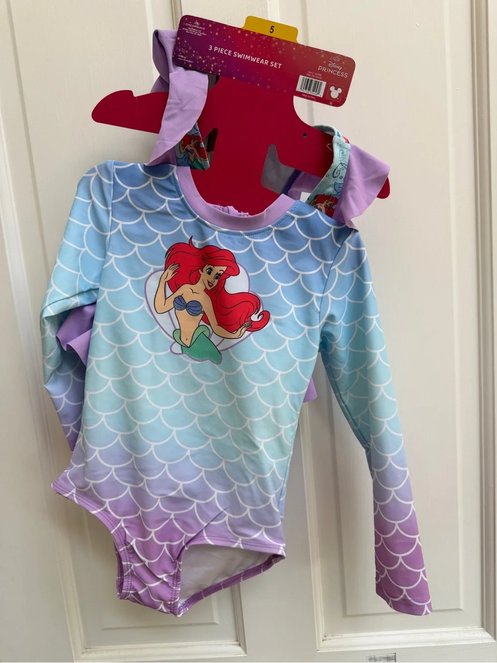 NWT Disney Ariel The Little Mermaid Girls 5 Rashguard 3 Piece Bathingsuit Set